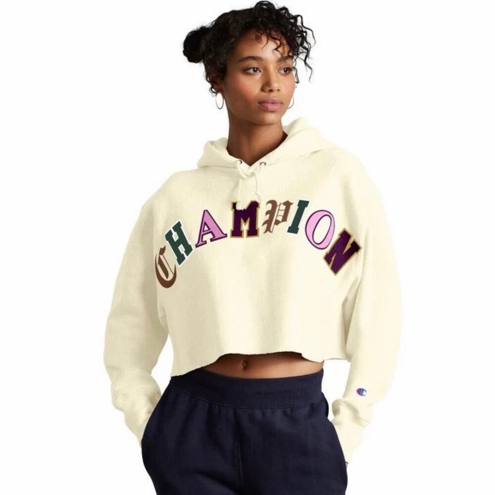 Champion Reverse Weave Crop Hoodie Chalk White Sz small good condition